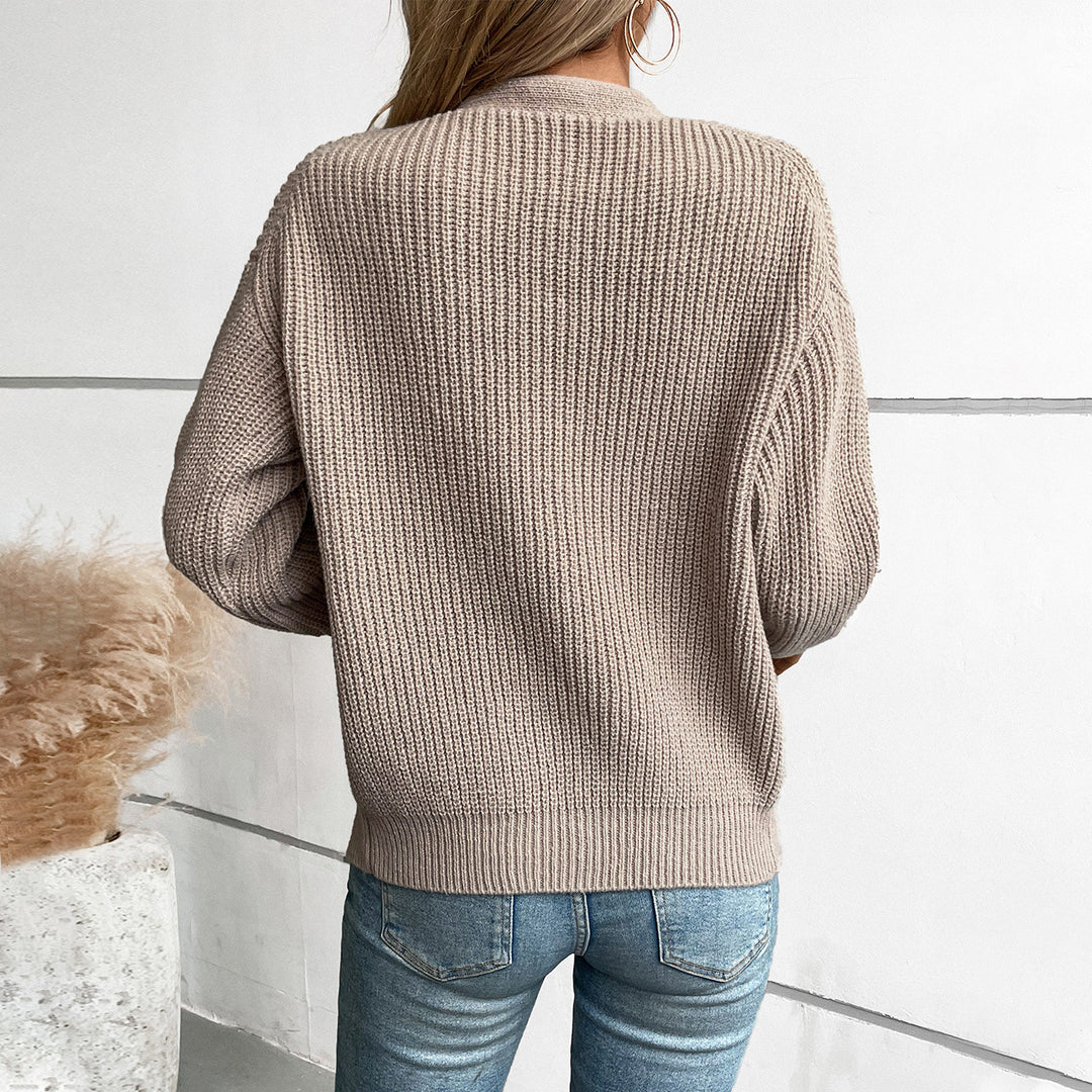 Knit jacket for women with deep V-neck and practical pockets Lune London