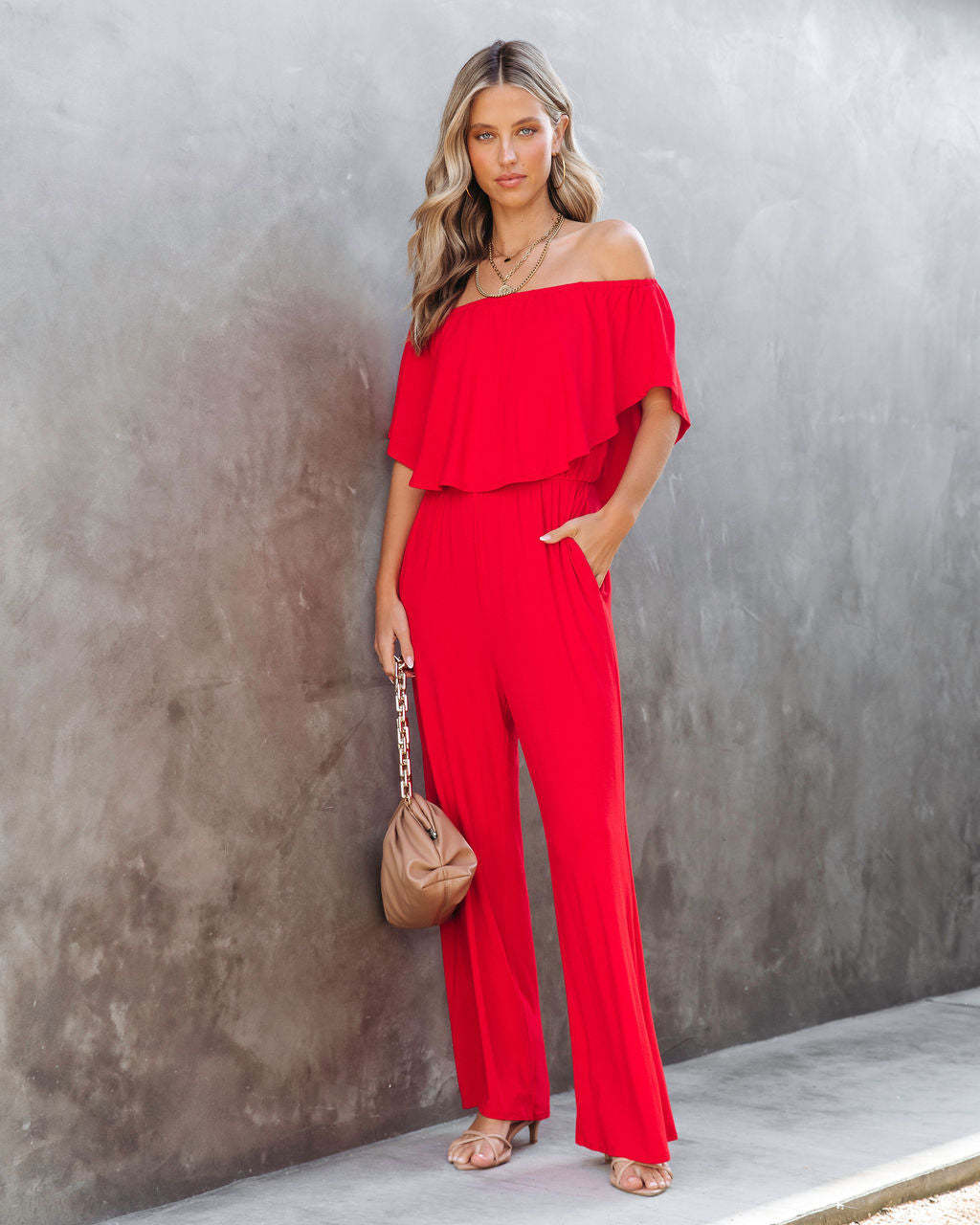 Off-shoulder jumpsuit for women with wide legs and elastic waist Lune London