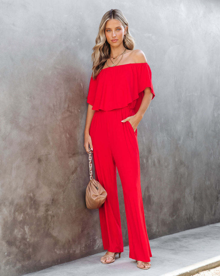 Off-shoulder jumpsuit for women with wide legs and elastic waist Lune London