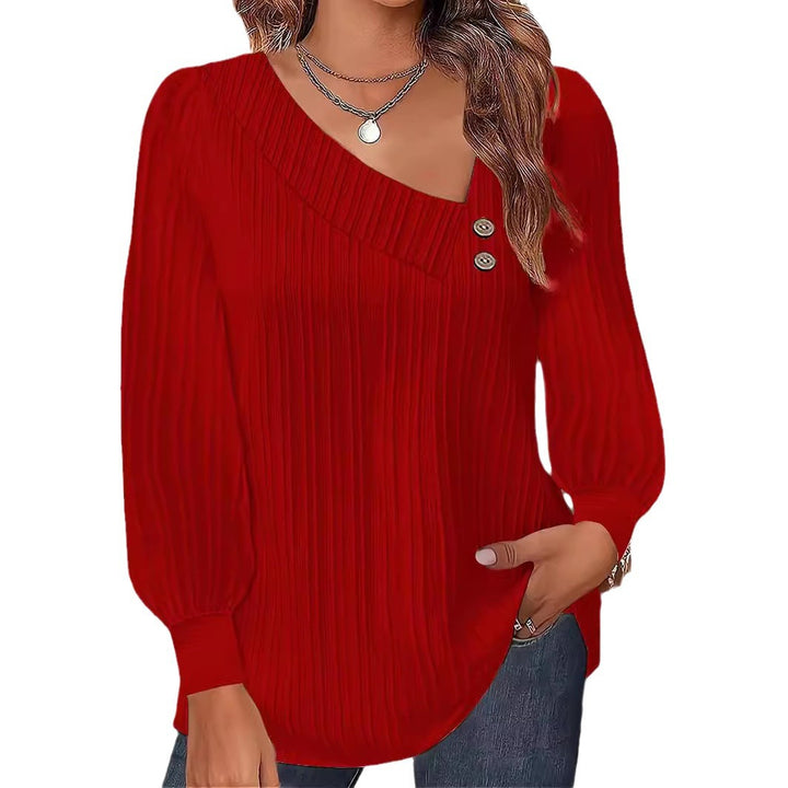 Ladies Elegant top with textured ribbed design and chic button details