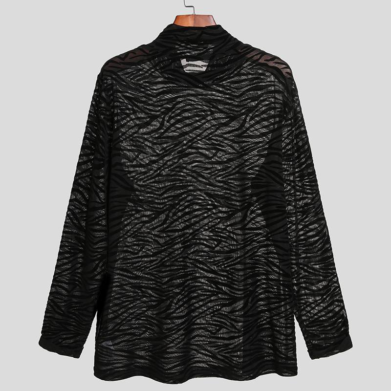 Long sleeve women's t-shirt with textured animal print and high collar Lune London