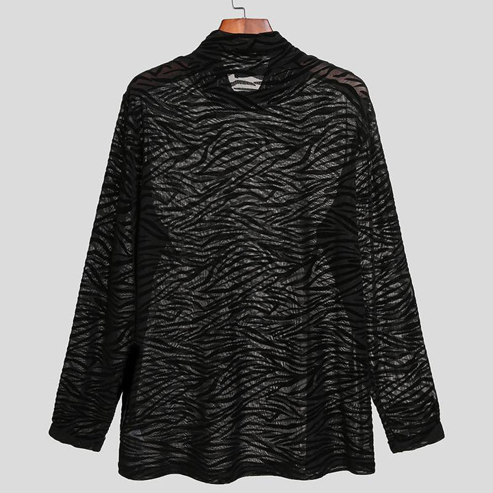 Long sleeve women's t-shirt with textured animal print and high collar Lune London