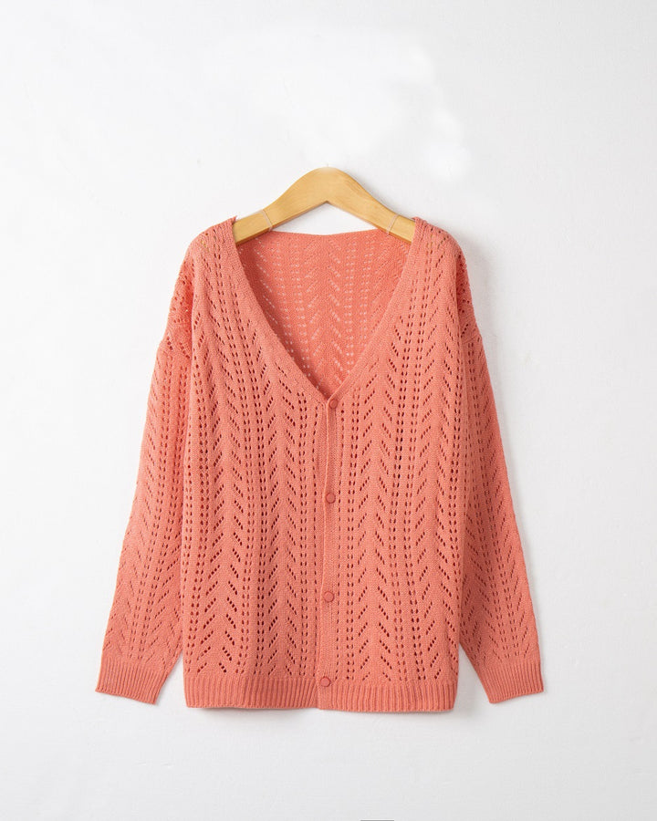 Women's knitted cardigan with airy lace pattern and V-neck Lune London