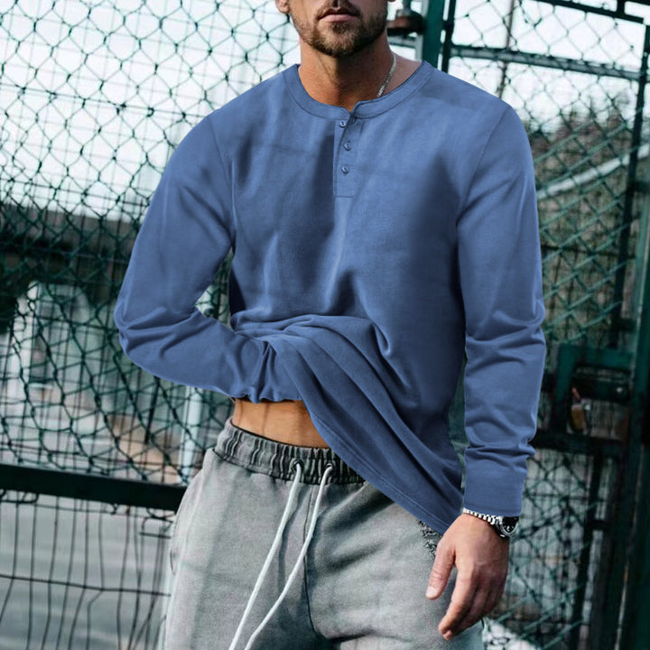 Men's Long Sleeve Henley Shirt with Classic Button Placket Design and Soft Cotton Blend Lune London