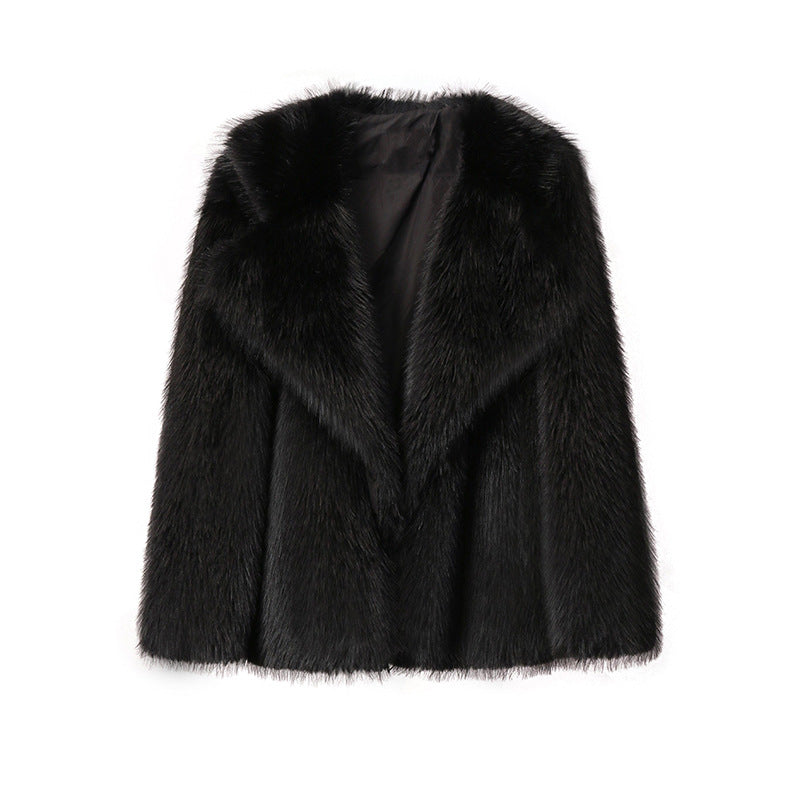Ladies Elegant Synthetic Fur Jacket with Soft Collar and Trendy Chic Cut and Style