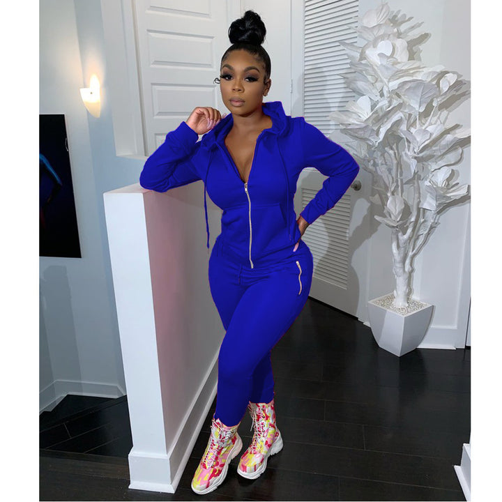 Ladies sporty jumpsuit with a fitted cut and hood Lune London