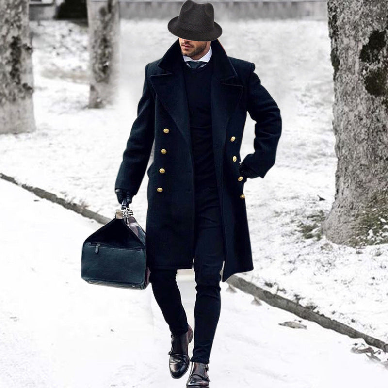 Elegant long coat for men with double row of buttons and wide collar Lune London