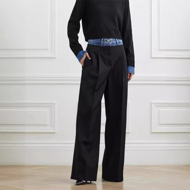 Pantalons en tissu taille haute à coupe large pour femmes Chic & Stil