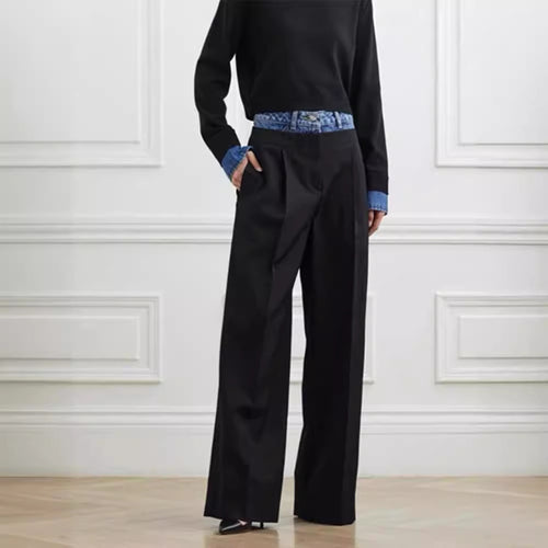 Pantalons en tissu taille haute à coupe large pour femmes Chic & Stil