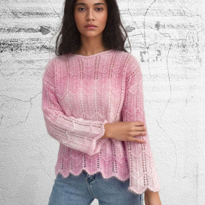 Ladies Long Knit Sweater in High Quality with a Pretty Diamond Pattern Lune London