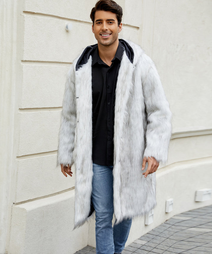 Luxurious faux fur coat for men with hood Lune London