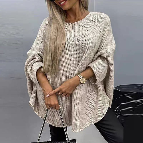Ladies Loose Knit Poncho with Wide Sleeves Lune London