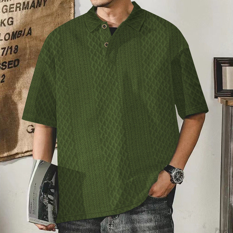 Casual polo for men with textured surface and button placket Lune London