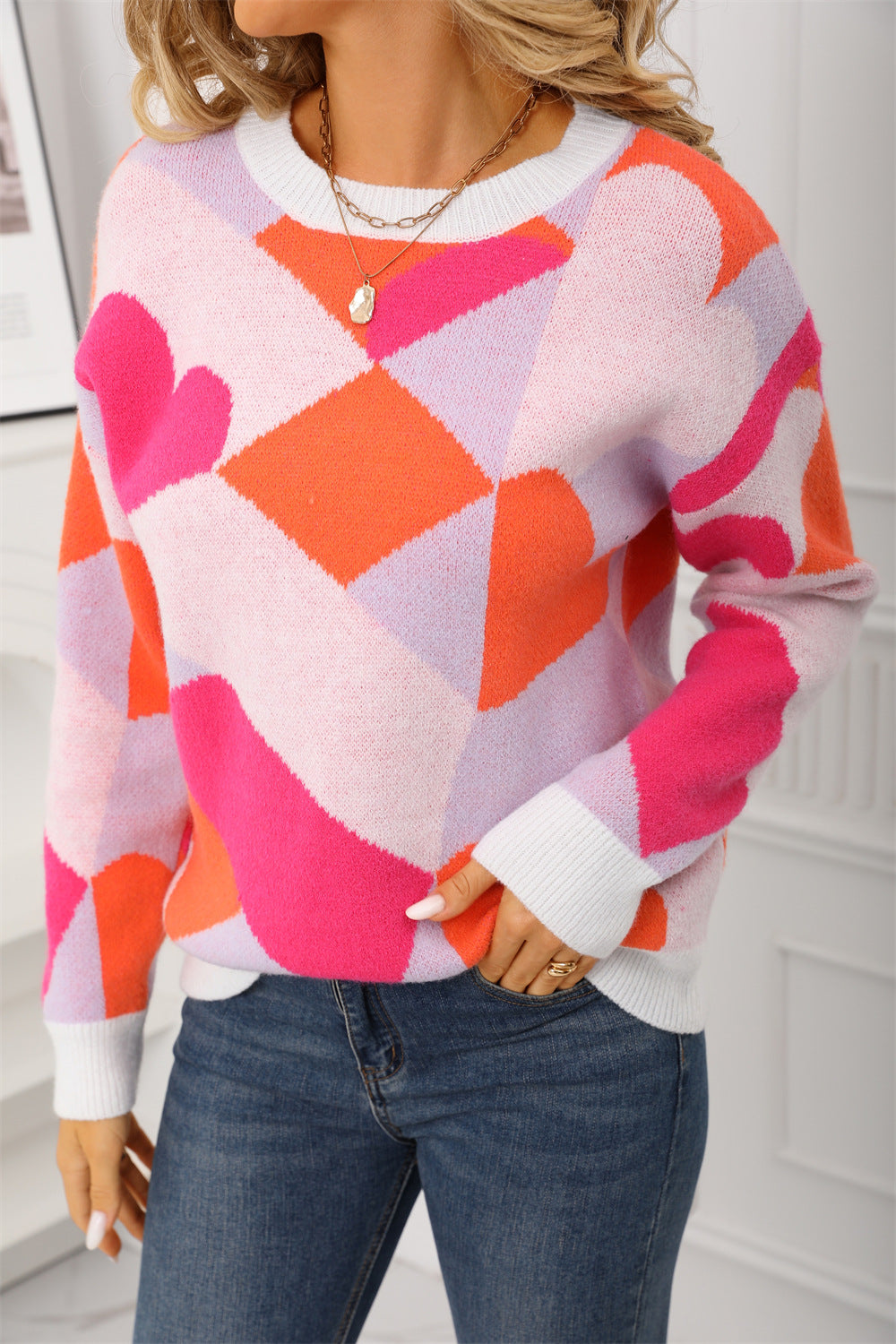 Knit sweater for women with geometric pattern Lune London