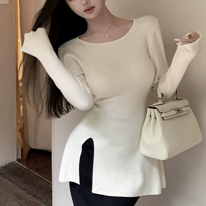 Women's long sleeve top with asymmetric cut and elegant detail