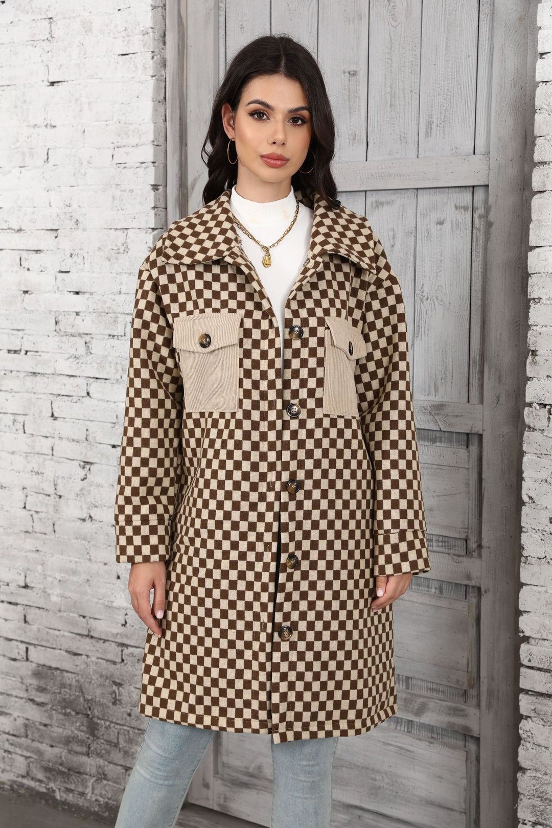 Plaid overshirt jacket for women with pockets and button detail Lune London