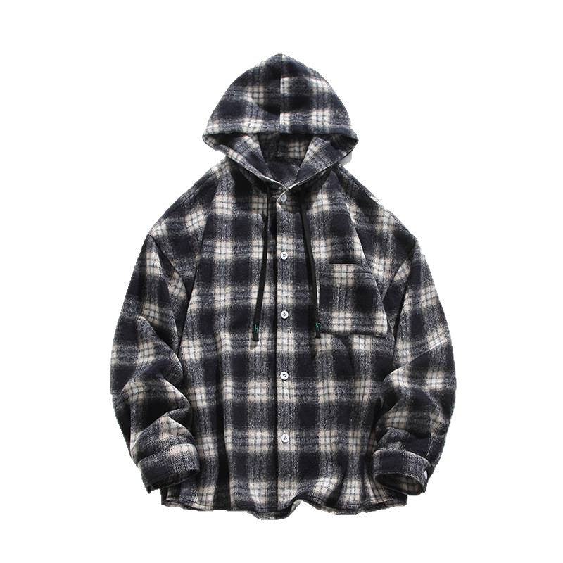 Plaid flannel jacket for men with hood and button closure Lune London