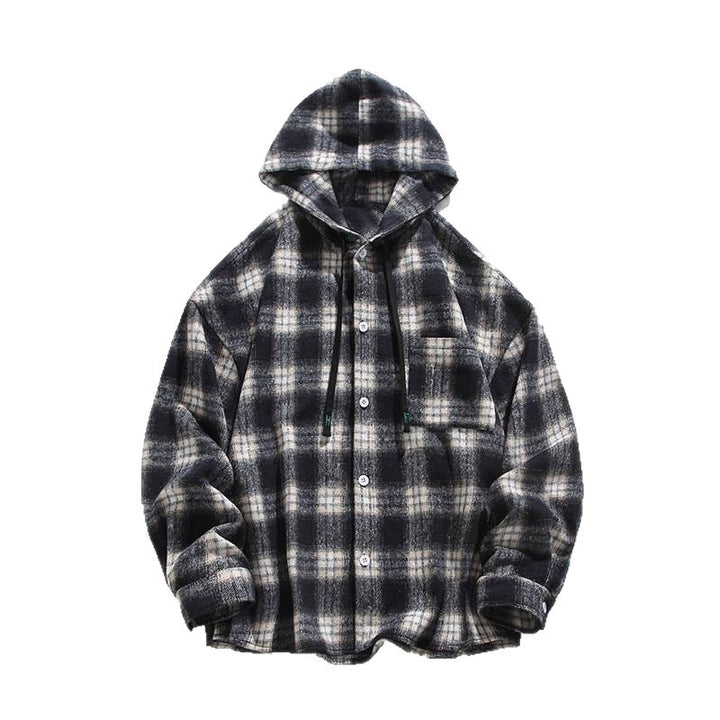 Plaid flannel jacket for men with hood and button closure Lune London