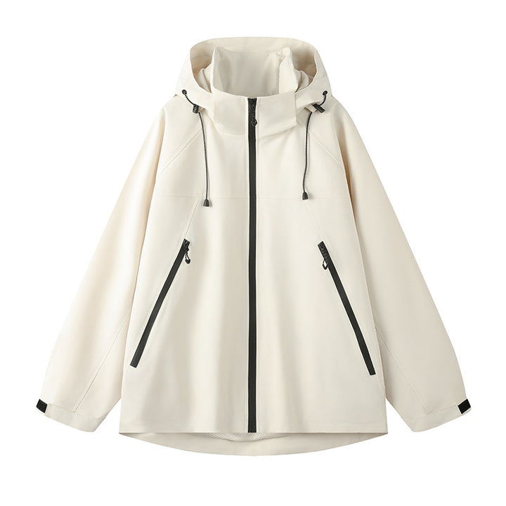 Technical jacket for women with adjustable hood and functional zip pockets Lune London