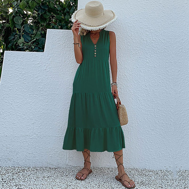 Lune London Women's Sleeveless Maxi Dress with Ruffle Detail
