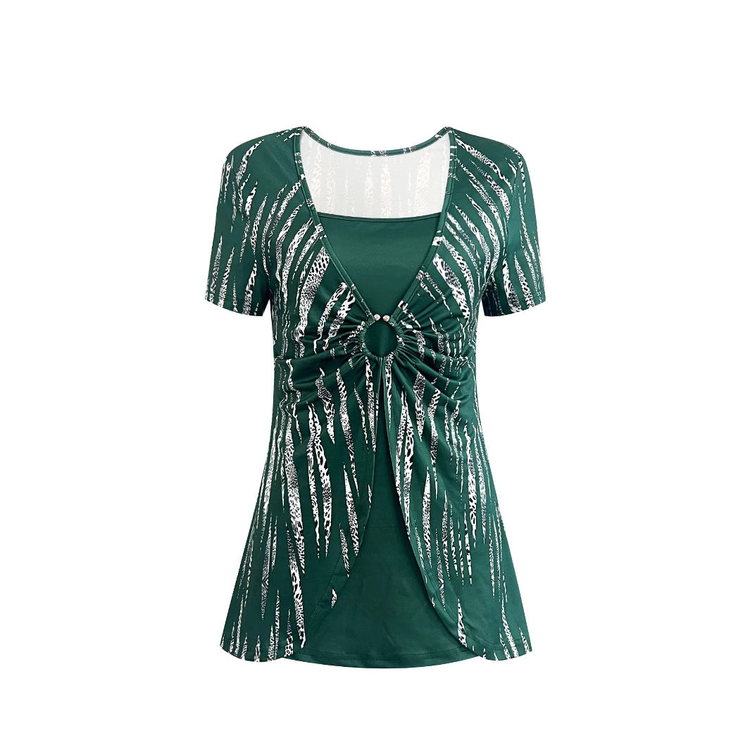 Women's top with decorative knot details and a modern pattern Lune London