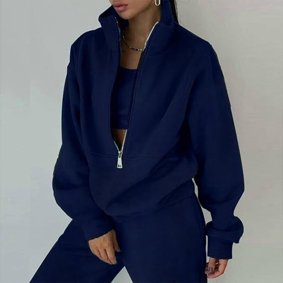Pull en polaire doux pour dames avec col haut et fermeture éclair Chic & Stil