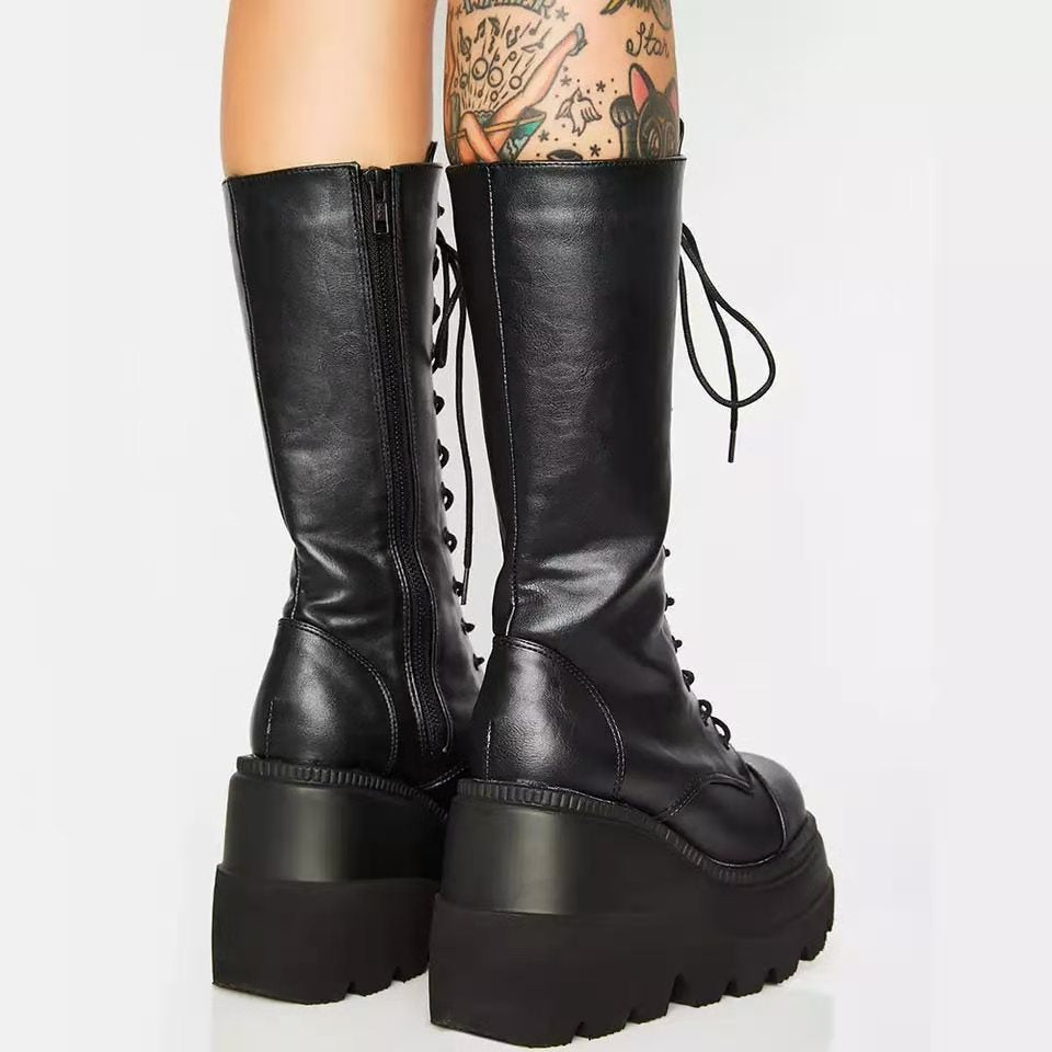 Lune London | Women's High-Quality Lace-Up Boots with Platform Heel and Side Zipper