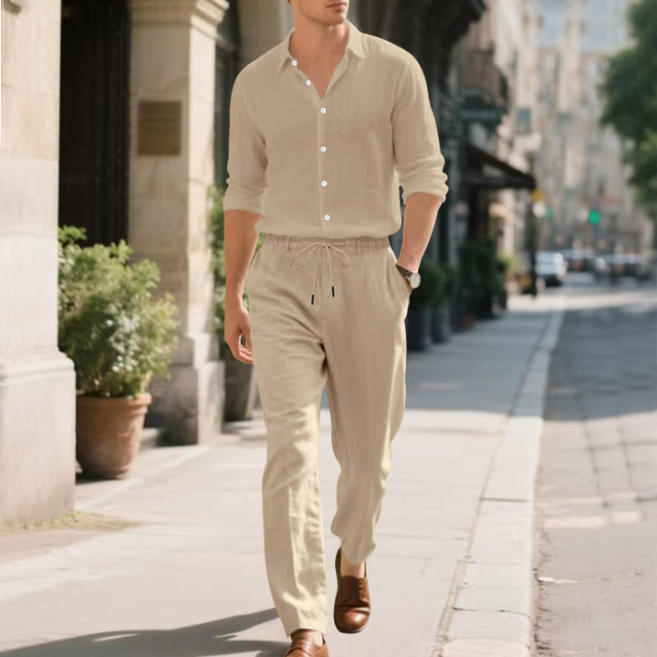 Casual linen pants for men with adjustable drawstring and modern fit Lune London