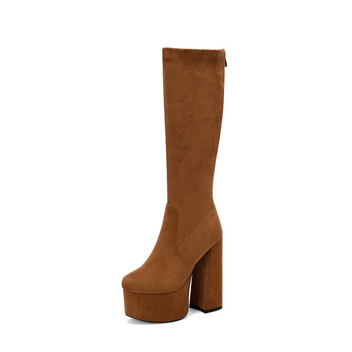 Lune London | Boots - Knee-high - Tailored fit - Suede - Chunky heel - Platform - Zipper at the back