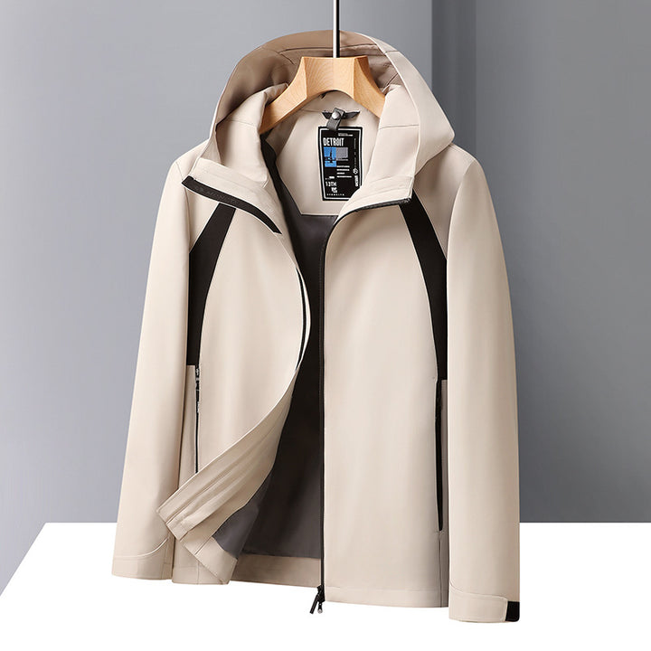 Multifunctional outdoor jacket for men with removable hood Lune London