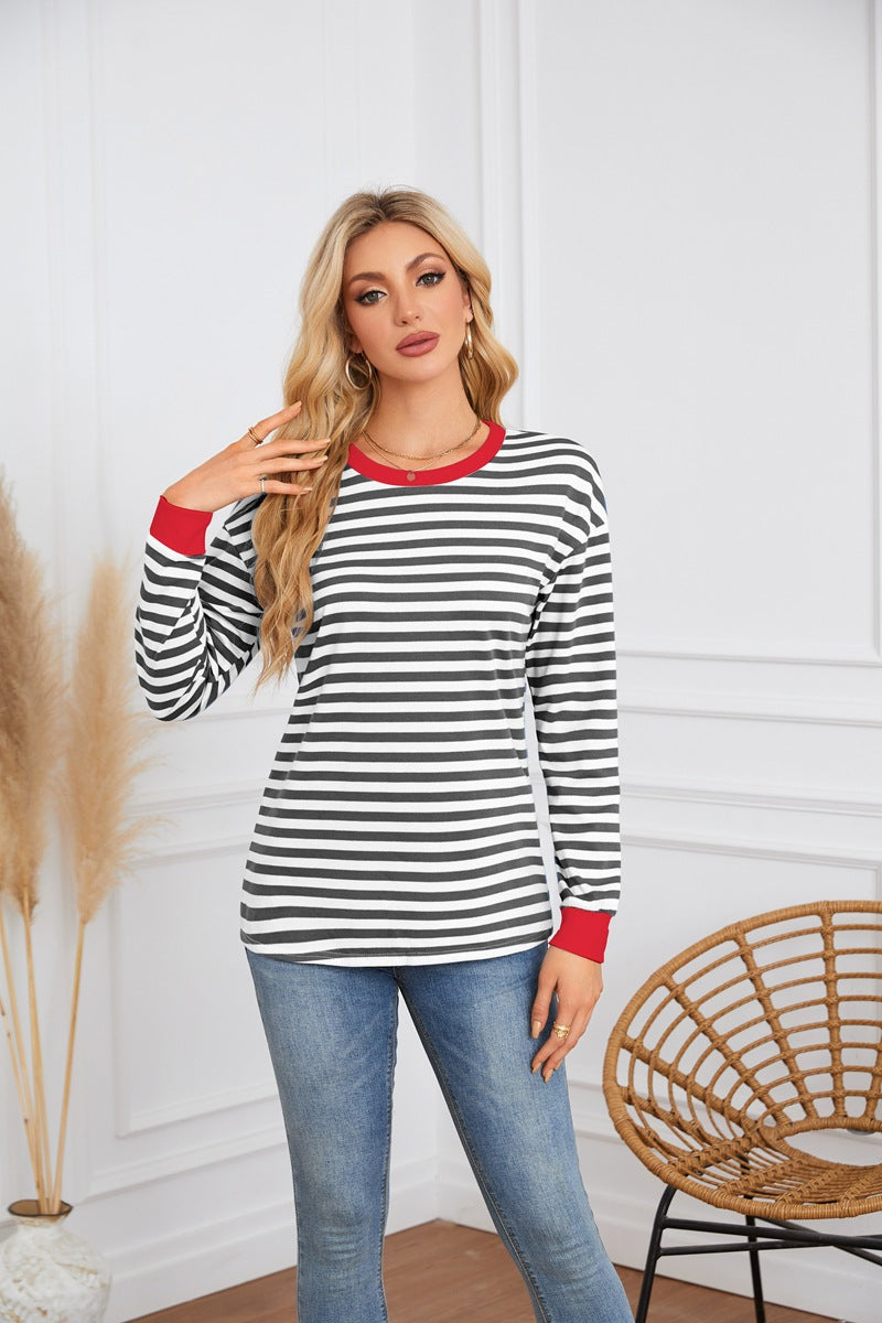 Striped long sleeve ladies t-shirt with round neck Lune London