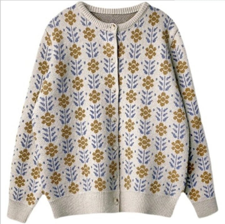 Knitted jacket for women with floral pattern and button detail Lune London