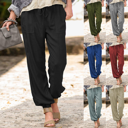 Ladies Comfortable Summer Pants with Elastic Waist and Practical Pockets Lune London