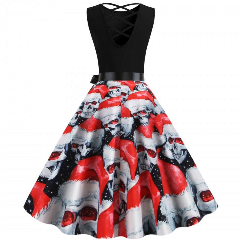 Robe swing femme avec motif de crâne créatif et de Noël Chic & Stil