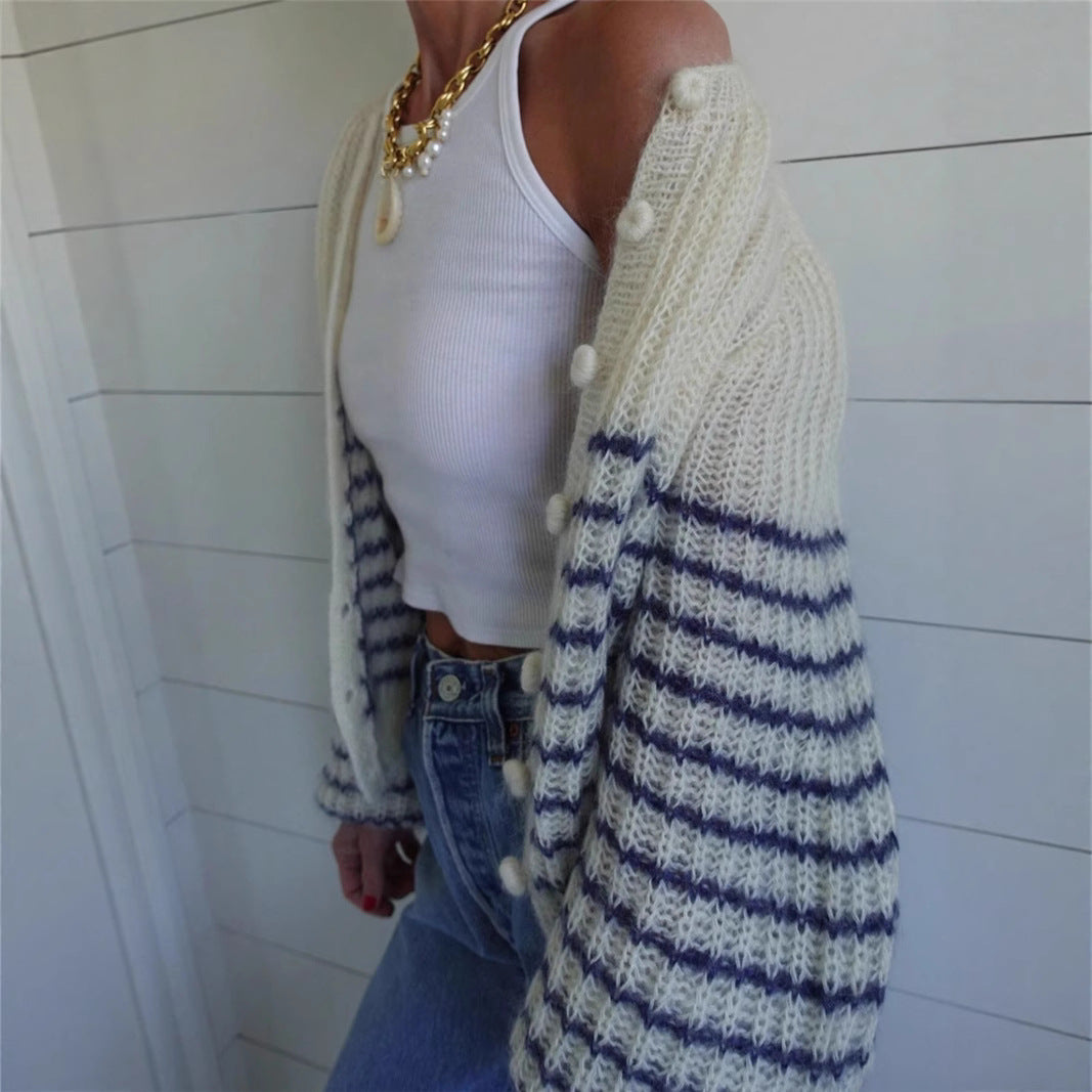 Ladies' striped knit jacket with modern pattern and relaxed fit Lune London