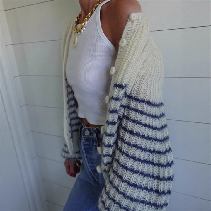 Ladies' striped knit jacket with modern pattern and relaxed fit Lune London