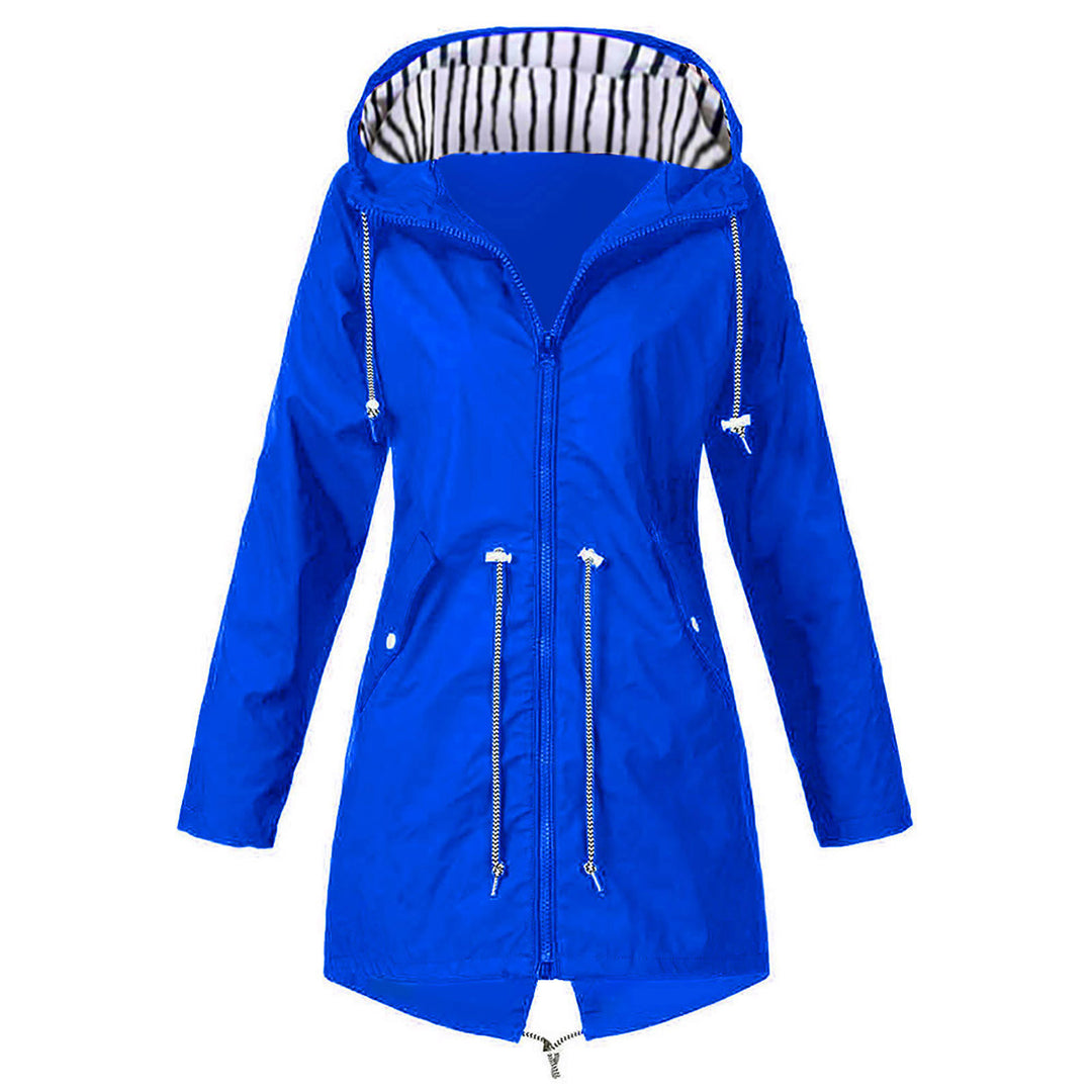 Water-resistant leisure jacket for women with adjustable hood collar and functional pockets Lune London