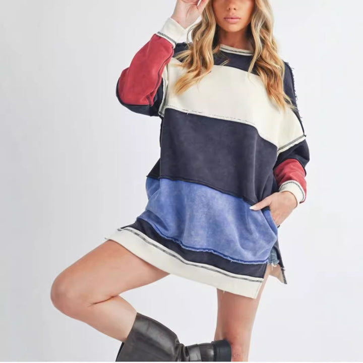Oversized casual sweater for women with chic and stylish color block design
