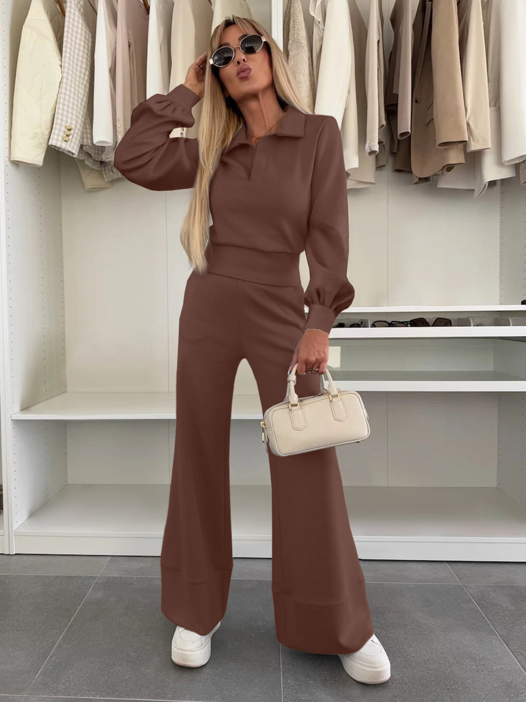 Women's Stylish and Casual Jumpsuit with Wide Leg and Elegant Sleeves Chic Und Stil