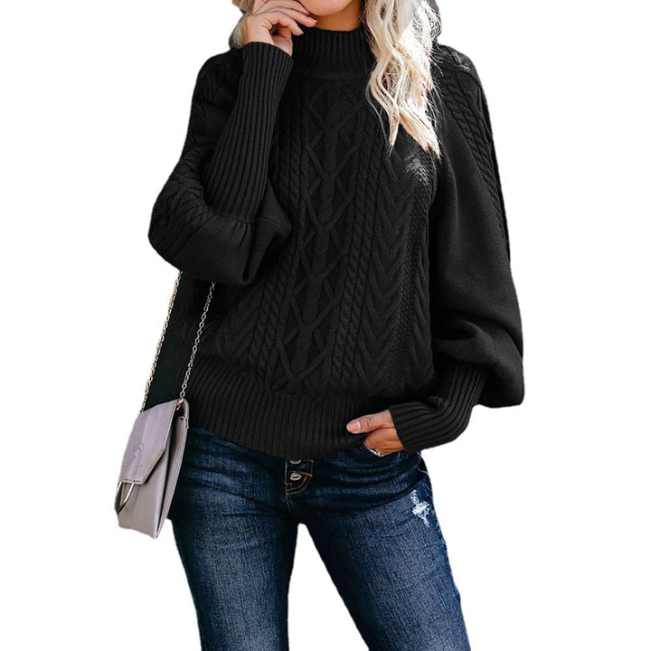 Ladies chunky knit sweater with high collar and balloon sleeves Lune London