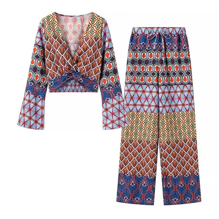 Wide pants for women with colorful pattern and elastic waist Lune London