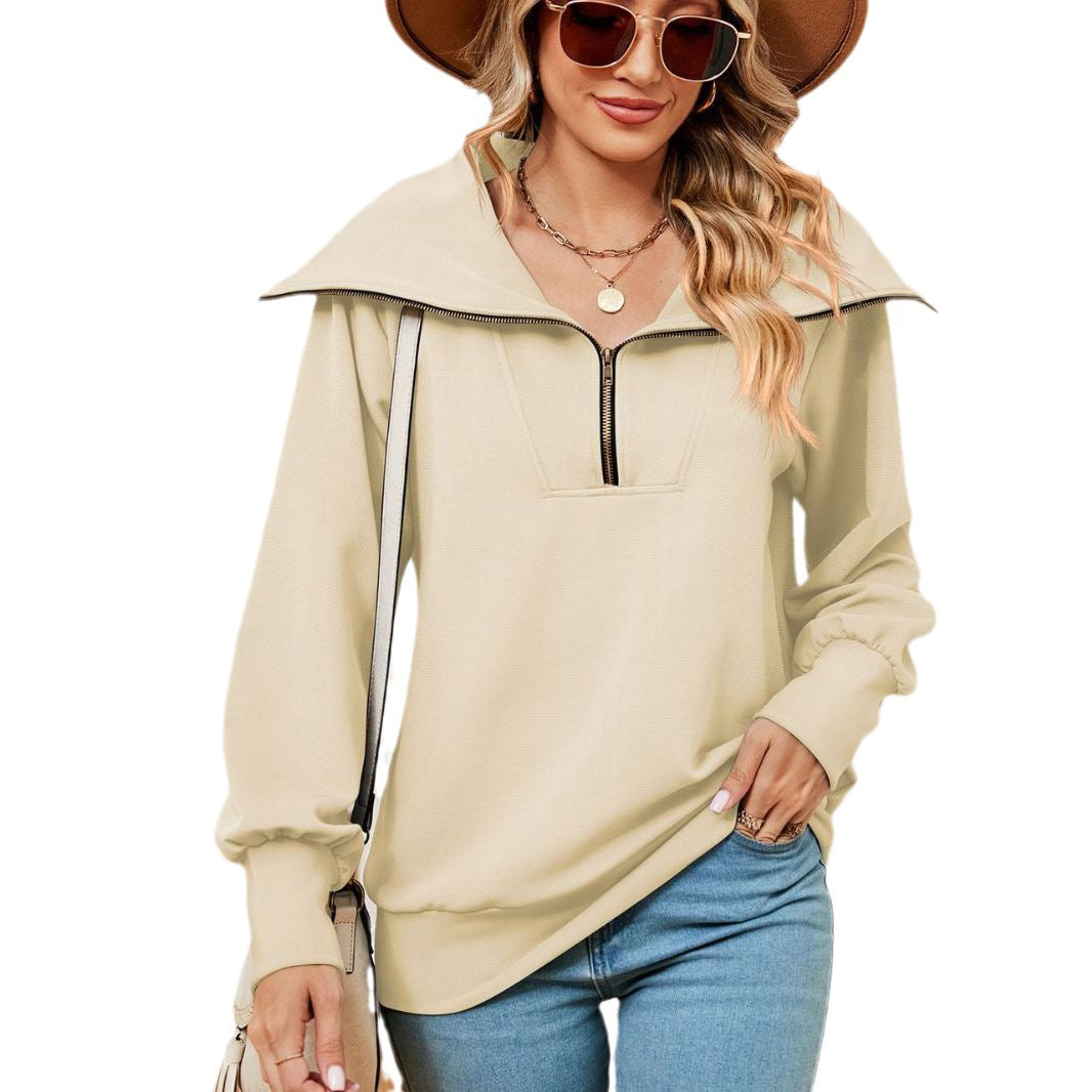 Women's sweater with modern high collar and zipper Lune London