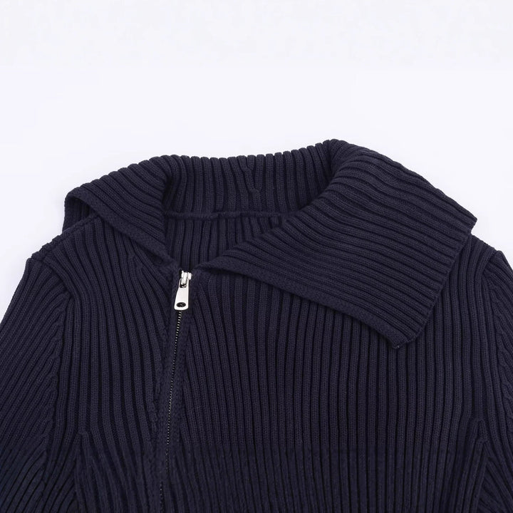 Knit jacket for women with wide collar and asymmetrical zipper Lune London