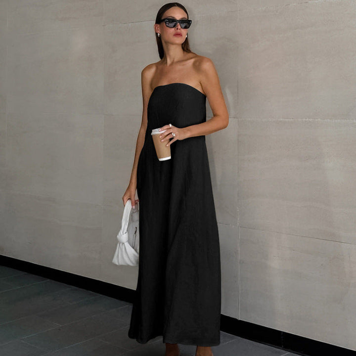 Ladies Maxi Dress Without Sleeves with Elegant Waistband and Flowing Cut Lune London