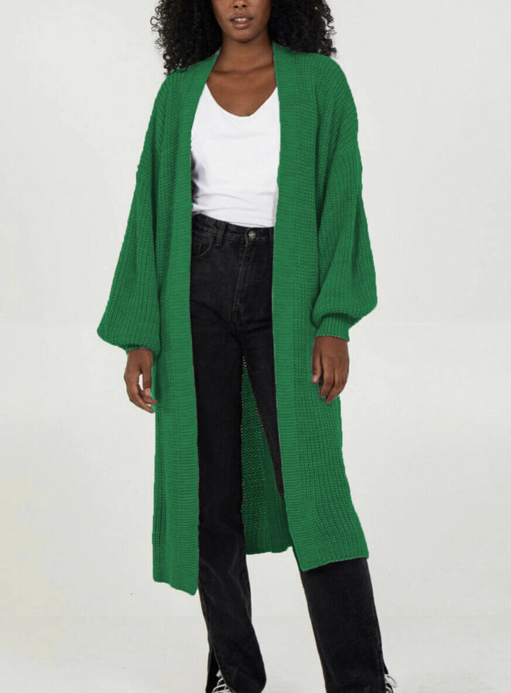 Ladies Long knitted cardigan with airy sleeves and an open front Lune London