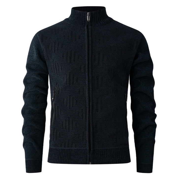 Men's knitted jacket with textured pattern and high collar Lune London
