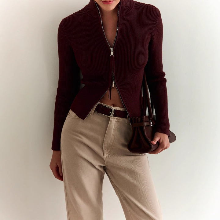 Knitted sweater for ladies with high collar and zipper Lune London