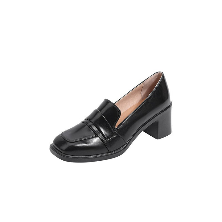 Women elegant block heel loafers with a shiny upper material and a comfortable insole Lune London