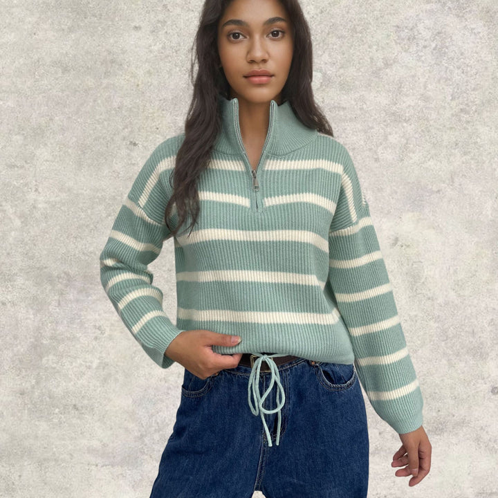 Knitted sweater for women with high collar and zipper Lune London