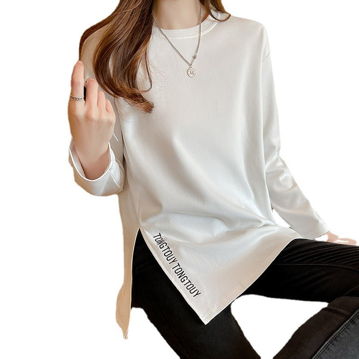 Women's Casual Long Sleeve Shirt with Modern Round Neck Chic & Stil